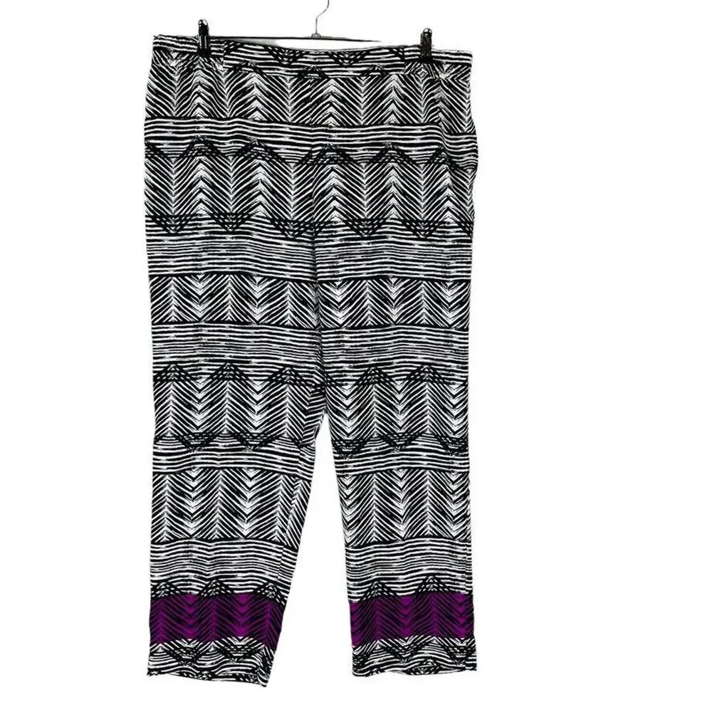 Investment II Womans 2X Plus‎ Pants Pull On Palazzo Pants Abstract Black Purple